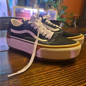 Vans Women's Black and White Platform Sneakers